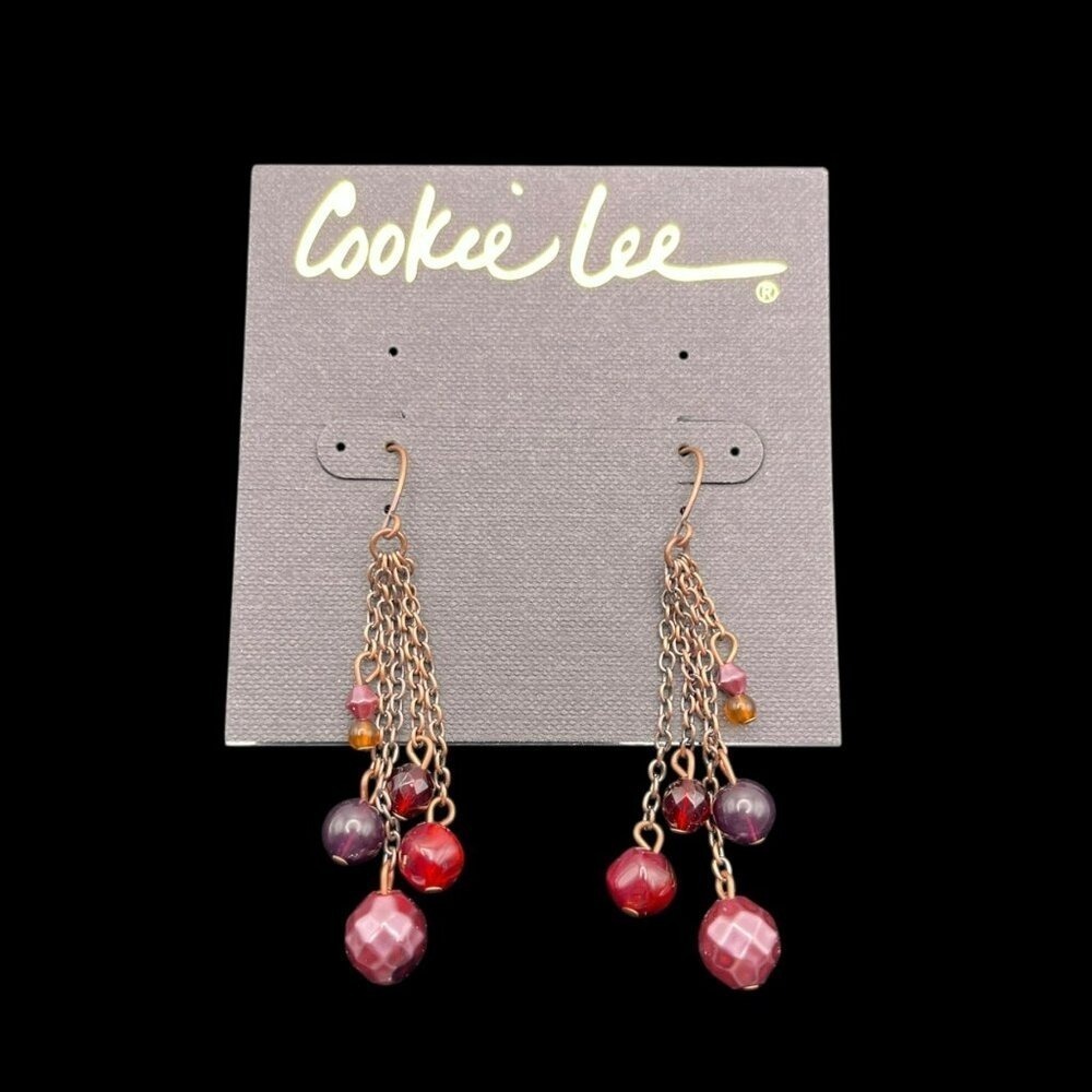 Beaded Multi‎ Strand Dangle Earrings Boho Hippie Copper Tone Earthy Romantic VTG